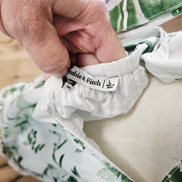 Abercrombie Green White Poplin Feminine Backless Maxi Dress Ruffles Coquette L - Picture 15 of 16